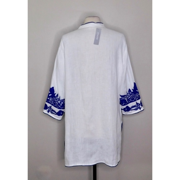 CHICO’S Appliqued Linen Tunic White & Blue Embroidered ~ Size 3 X-Large 16 - Picture 8 of 14